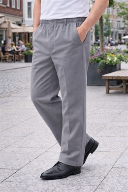 JENS - Helårs grå herrebukser med elastik i taljen  og lynlås 